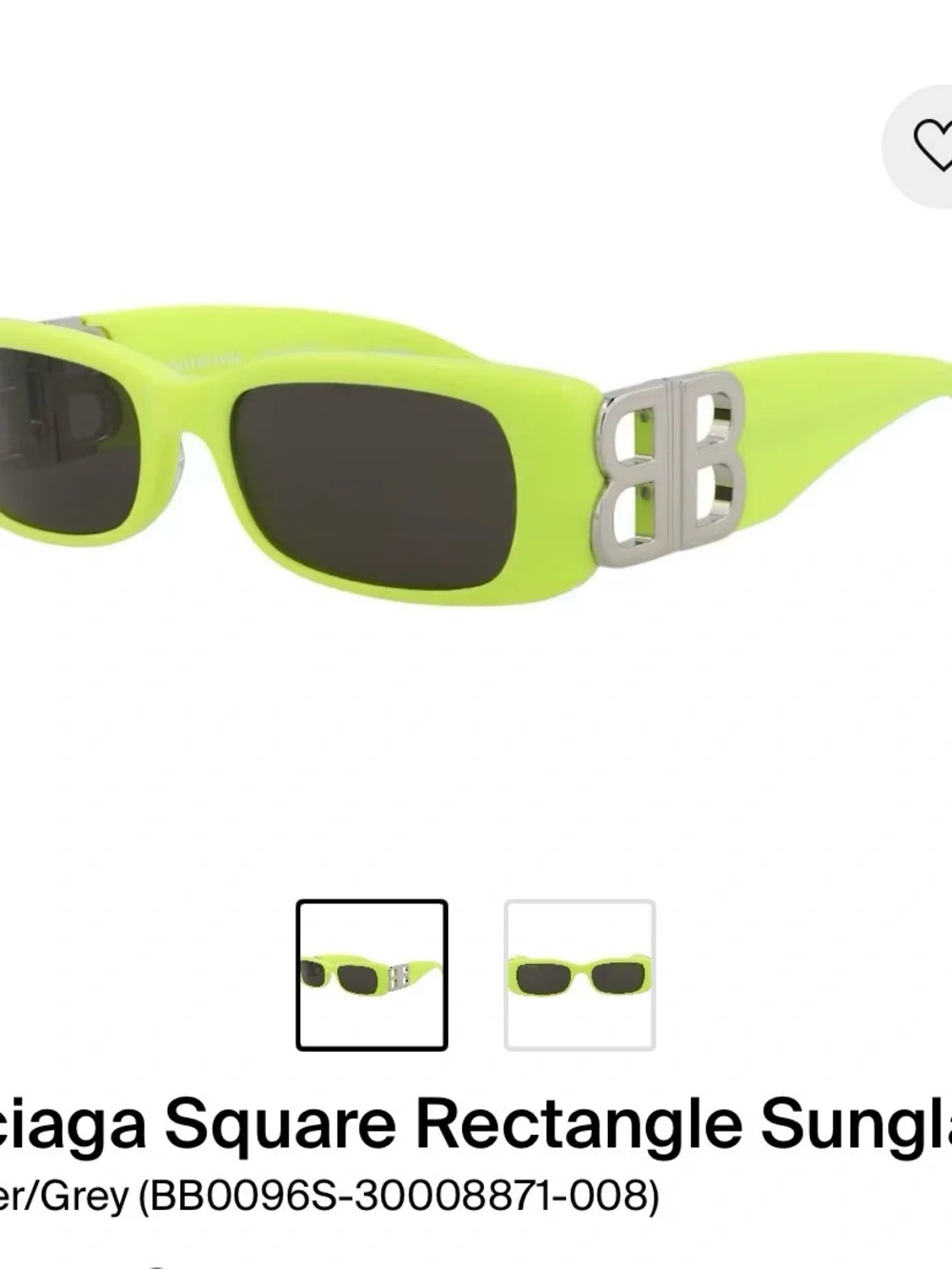 Balenciaga Neon Lime Rectangular Sunglasses with Silver BB Logo